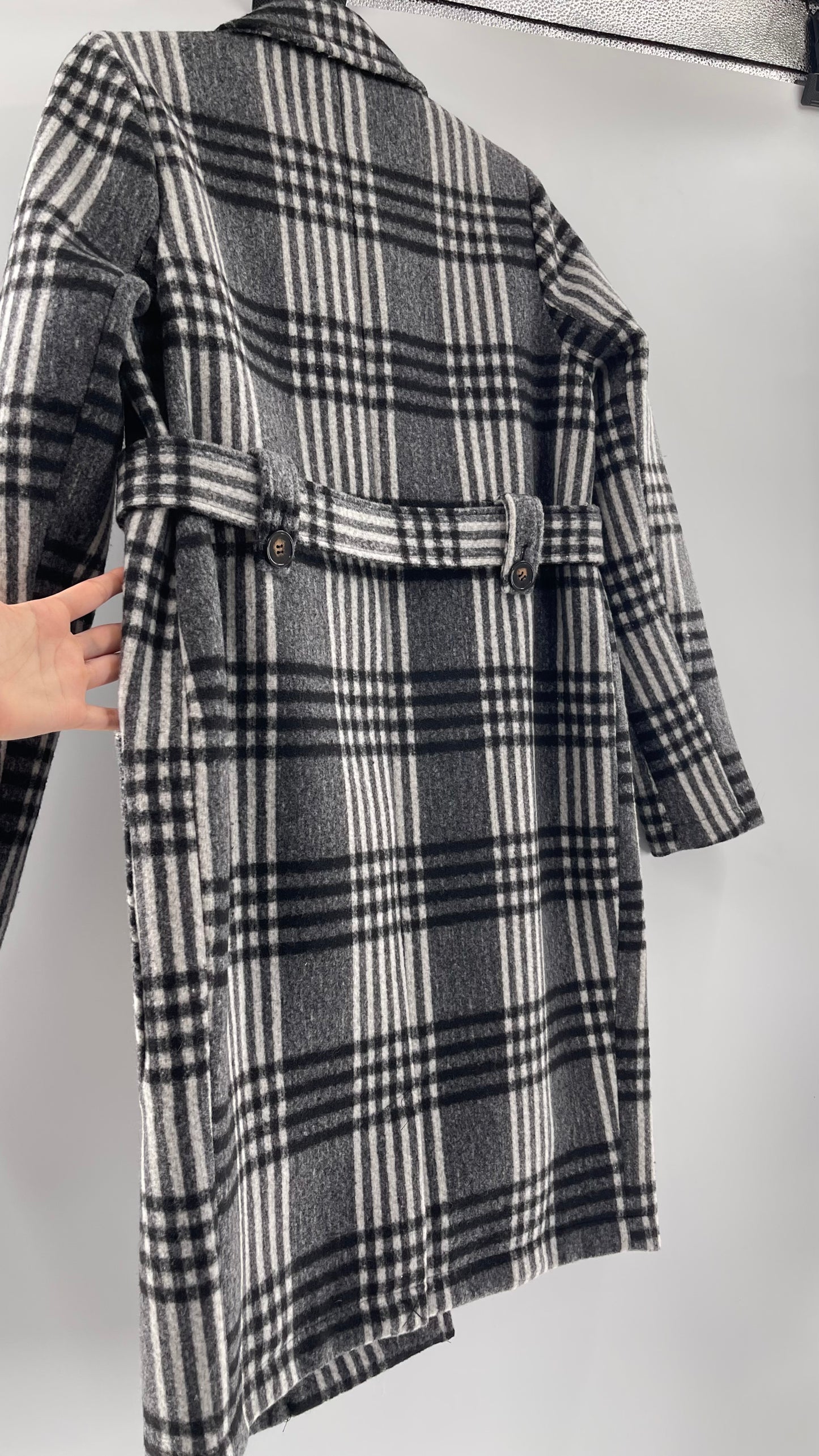 Motherhood Maternity winter coat Black, white, grey plaid - Size S