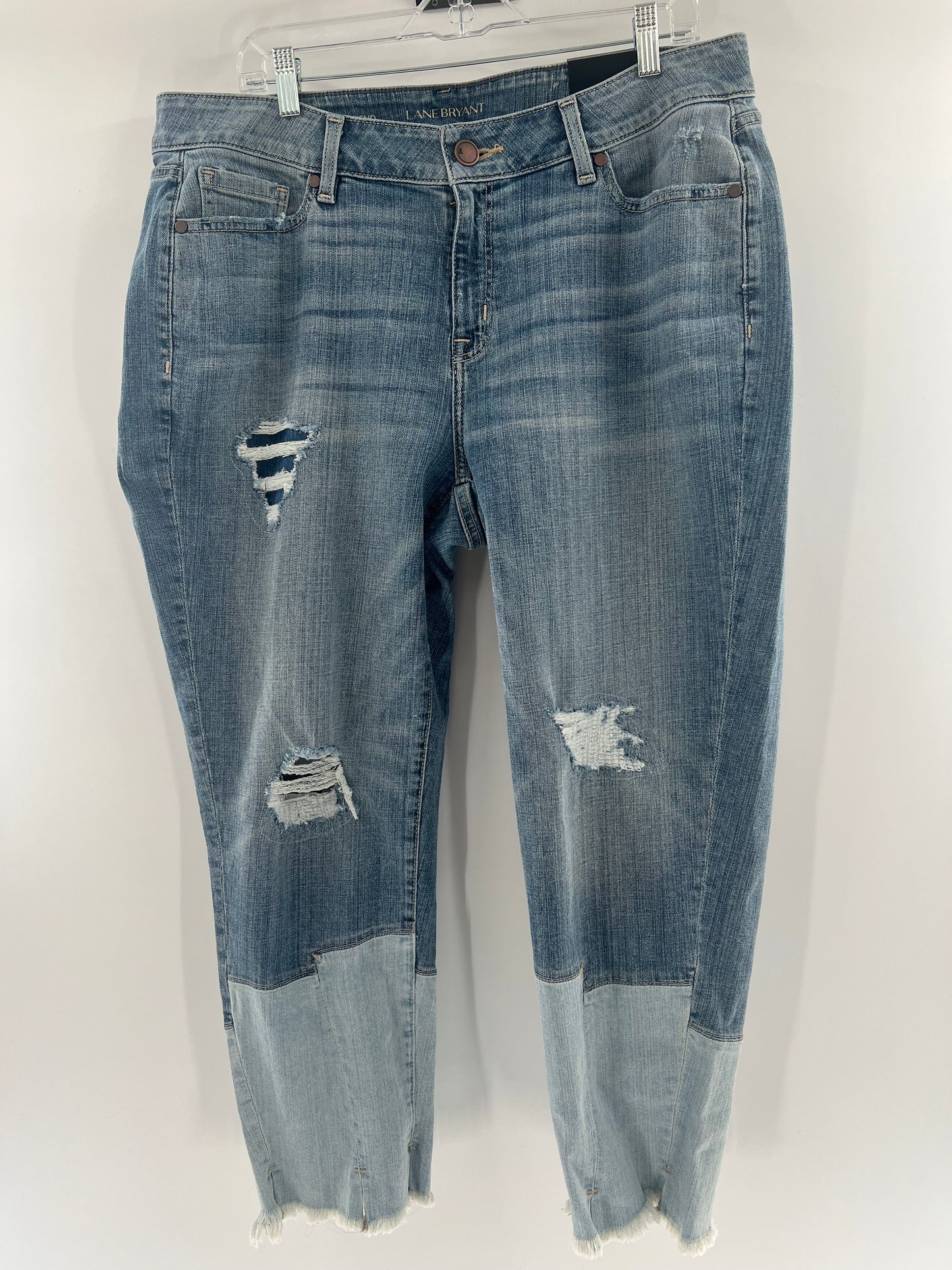 Lane Bryant Girlfriend Blue Tipped Patchwork Jeans (Size 16 R)