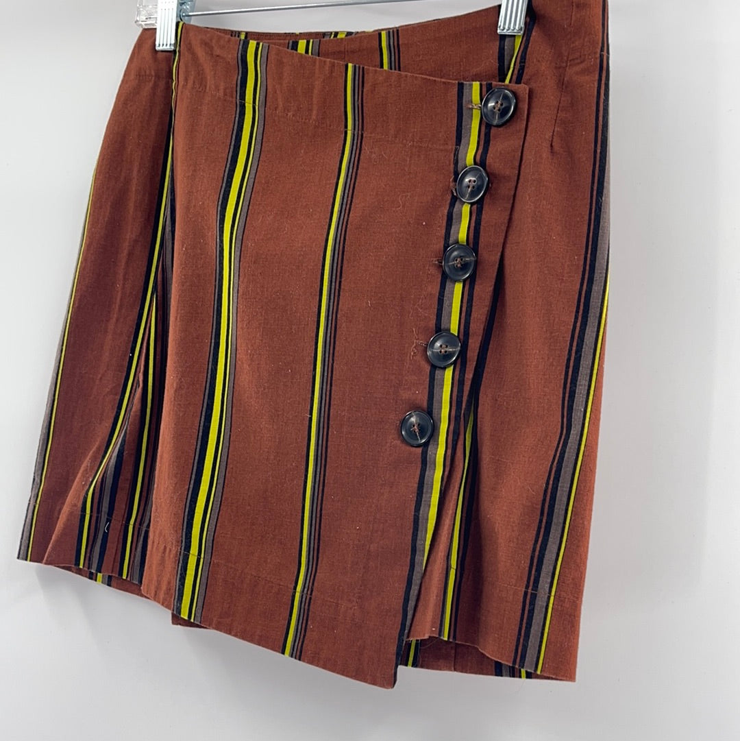 Free People Vertical Stripe Mini Button Up Mini Skirt (Size 1)