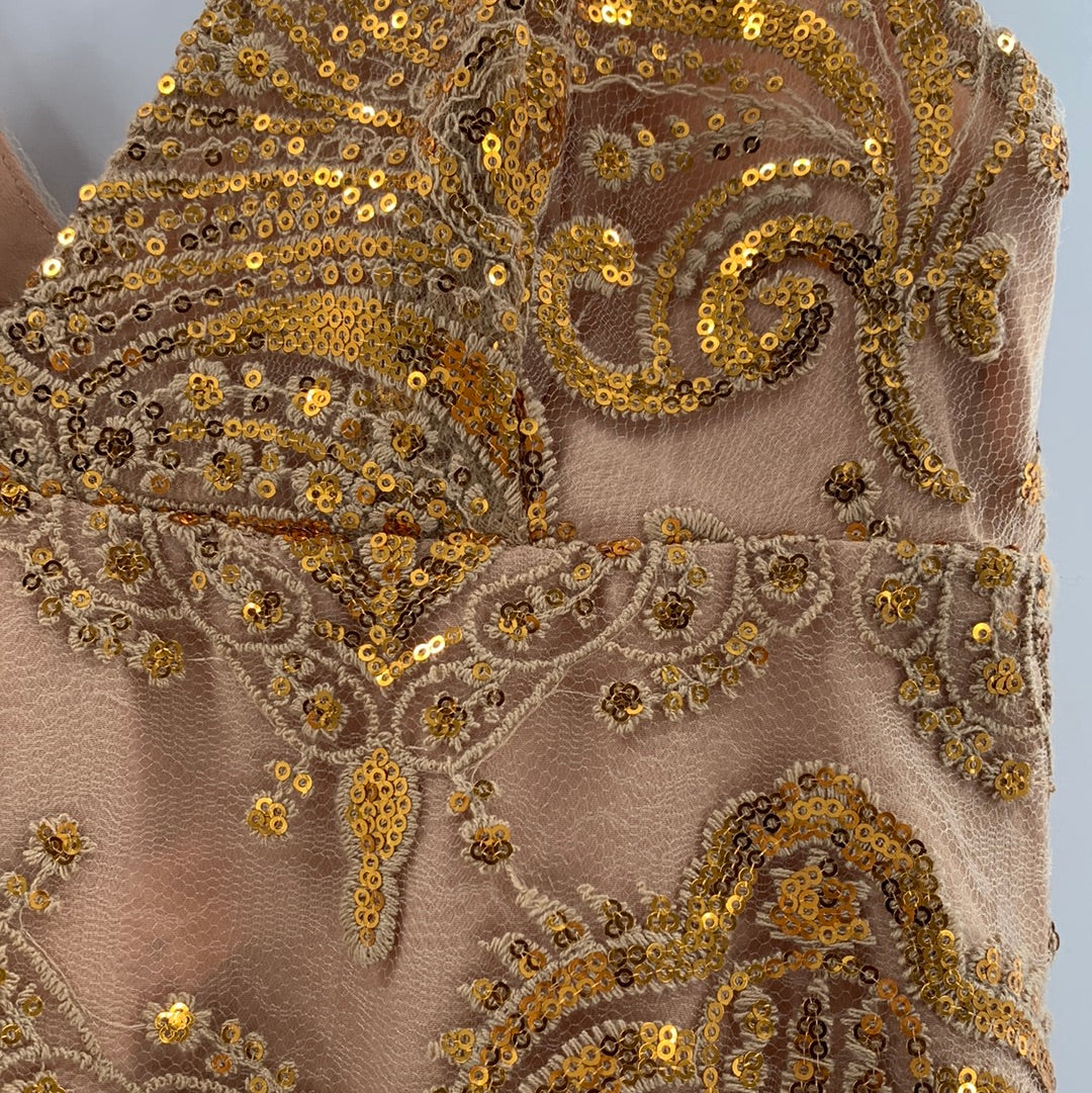 Free People Gold Sequin Lace Mini Dress (Sz4)
