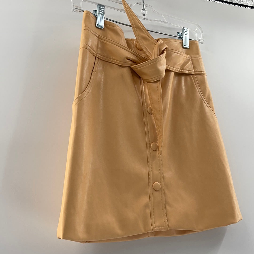 Urban Outfitters Vegan Leather Butter Yellow Elastic Waist With Belt and Front Buttons (Size S)
