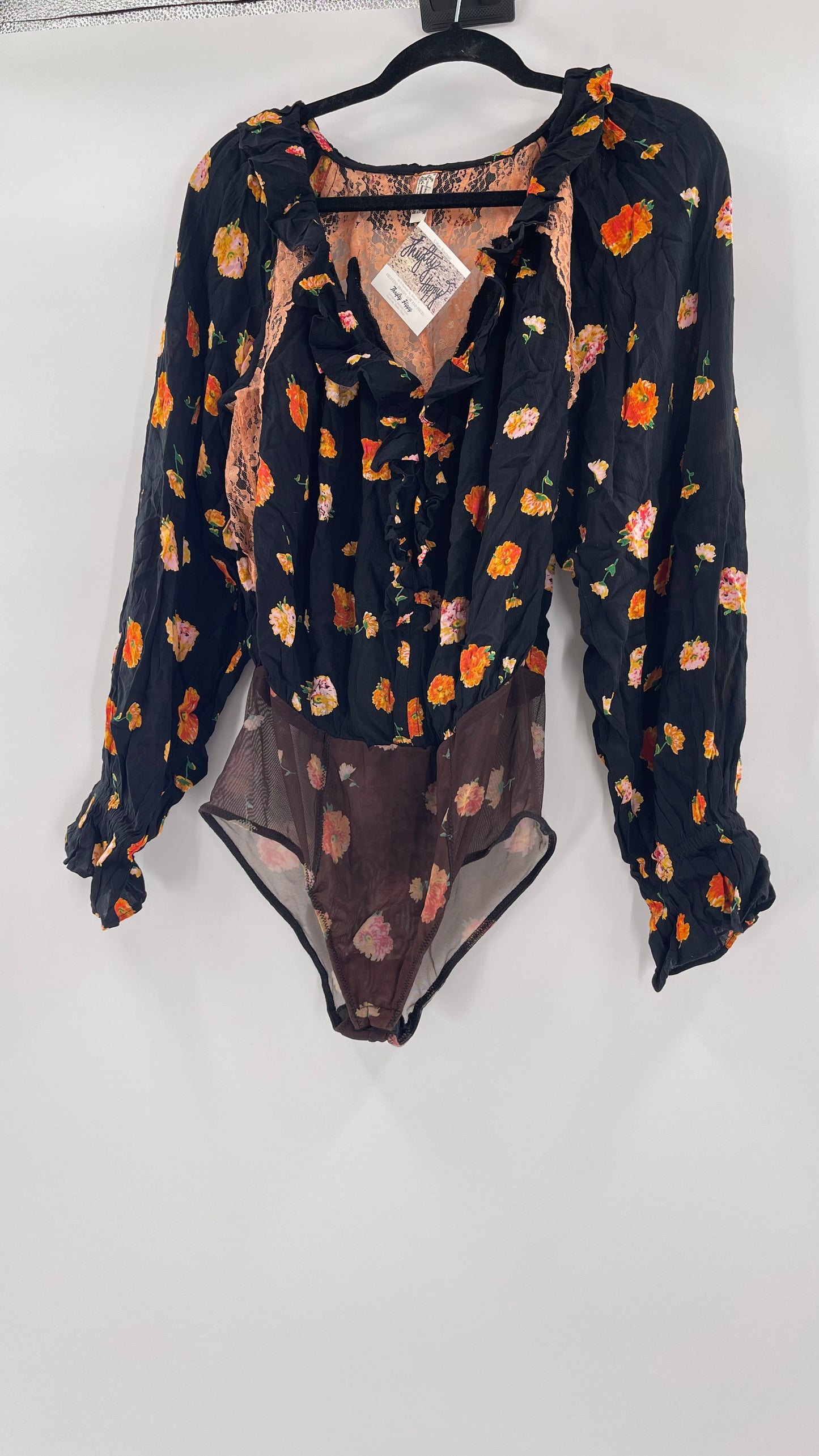 Intimately Free People Orange Floral Bodysuit (Small)