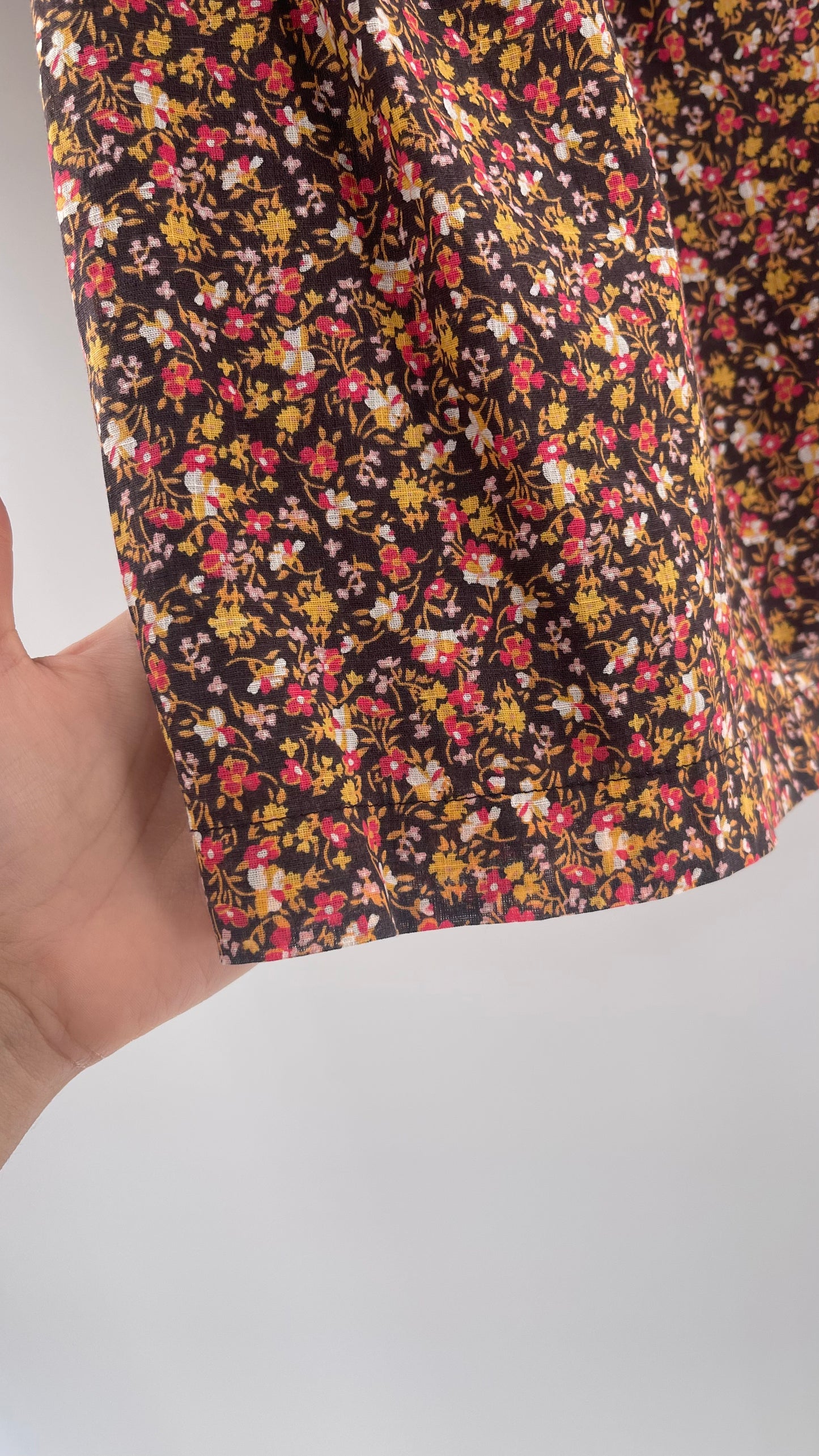 Free People Flowered Brown Print Ballon Sleeve Mini Dress With Collar (Size 2)