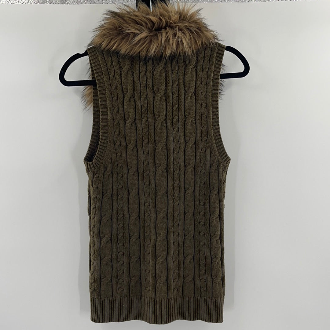 CHAPS Fur Collared Zip Up Tank (S)