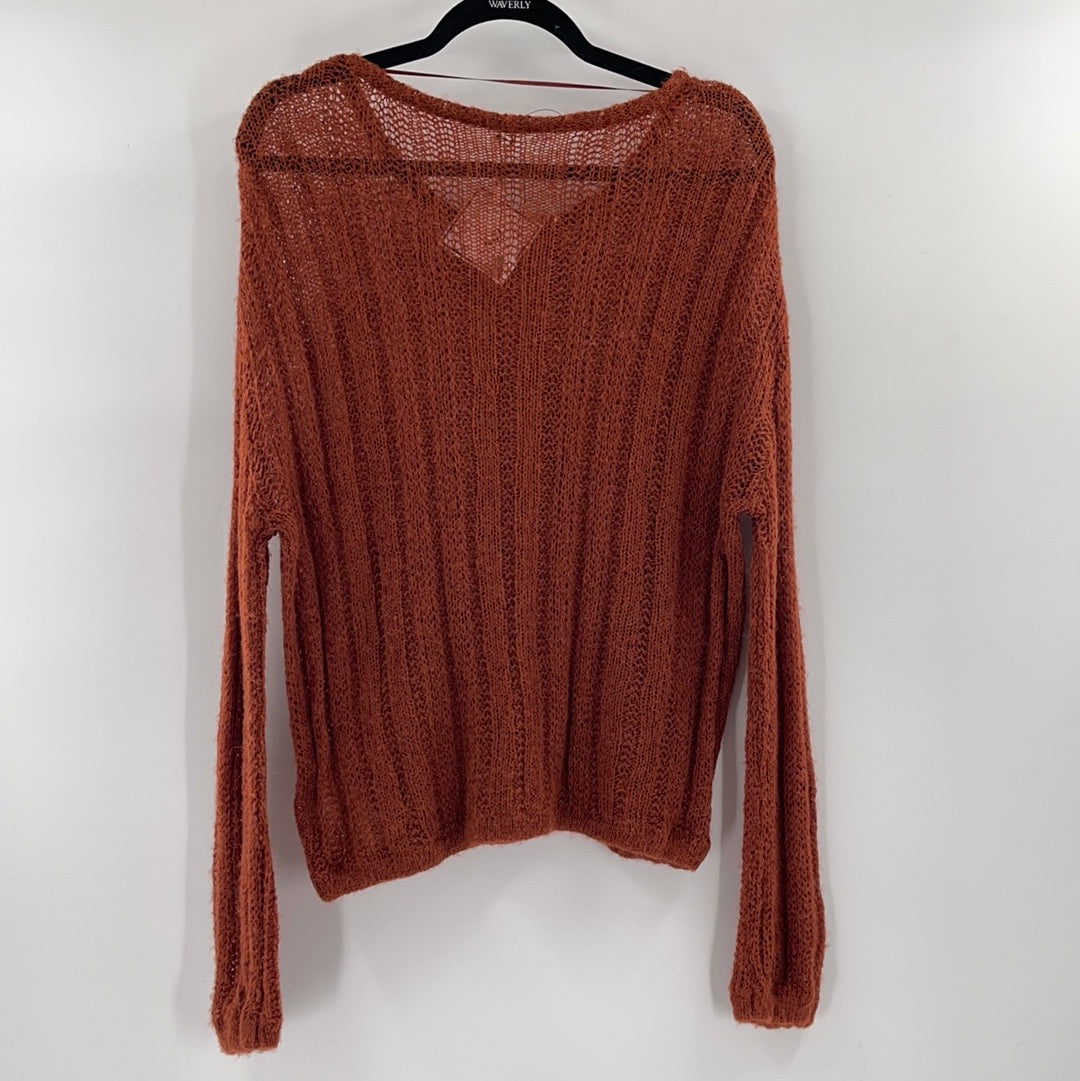 Free People Sheer Elastic Waist and Cuffs Brick Knit Sweater (Size XS)