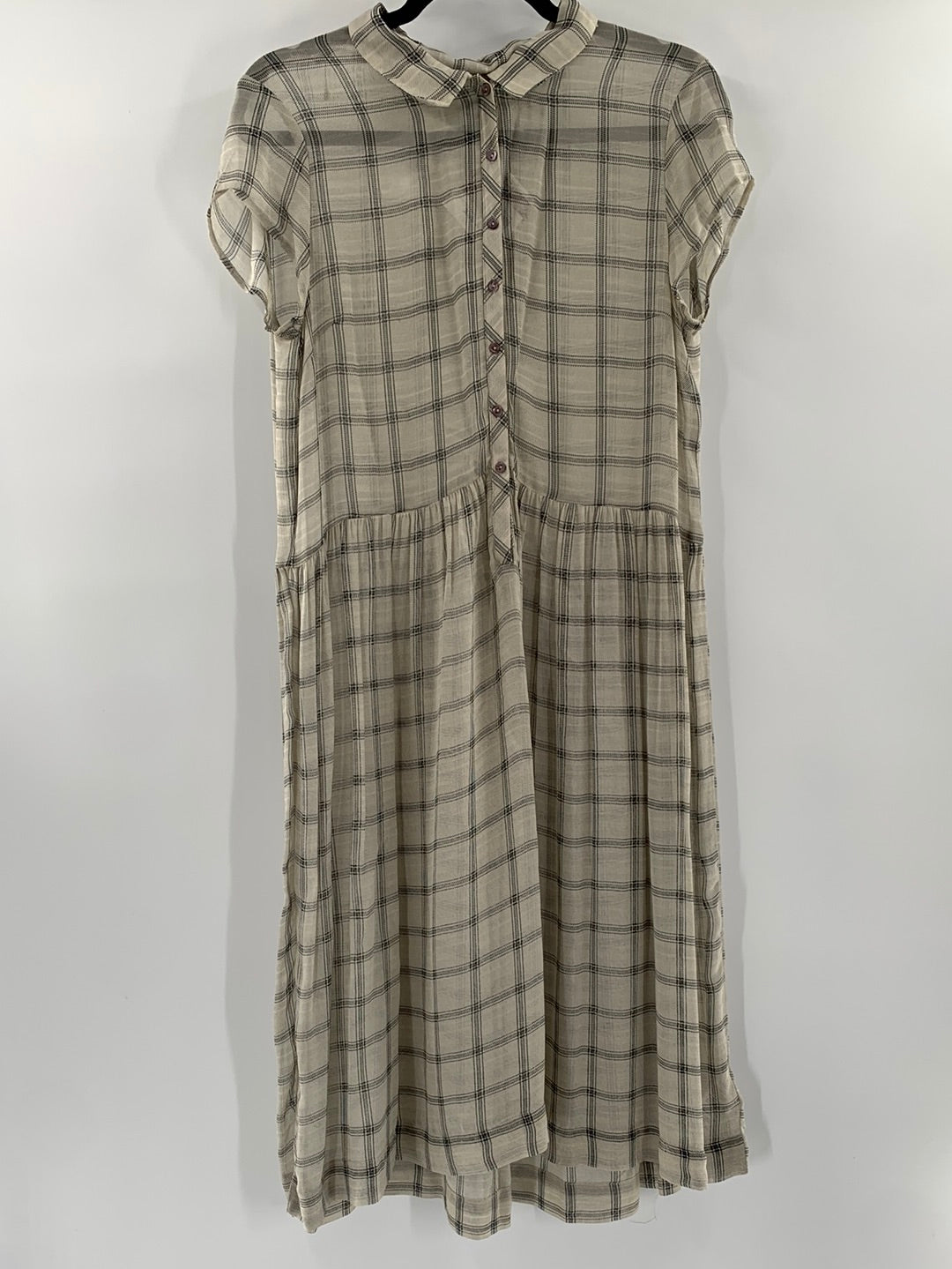Cooperative - Front Button Up Flannel Patterned Pleated Midi Dress (Size Medium)