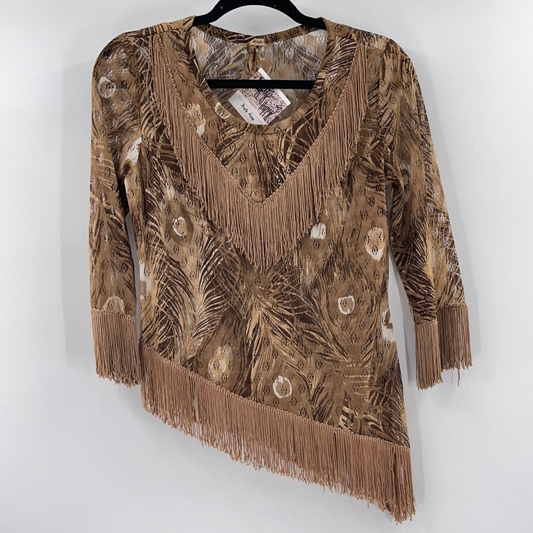 Vintage Tan Asymmetric Fringe Top (S)