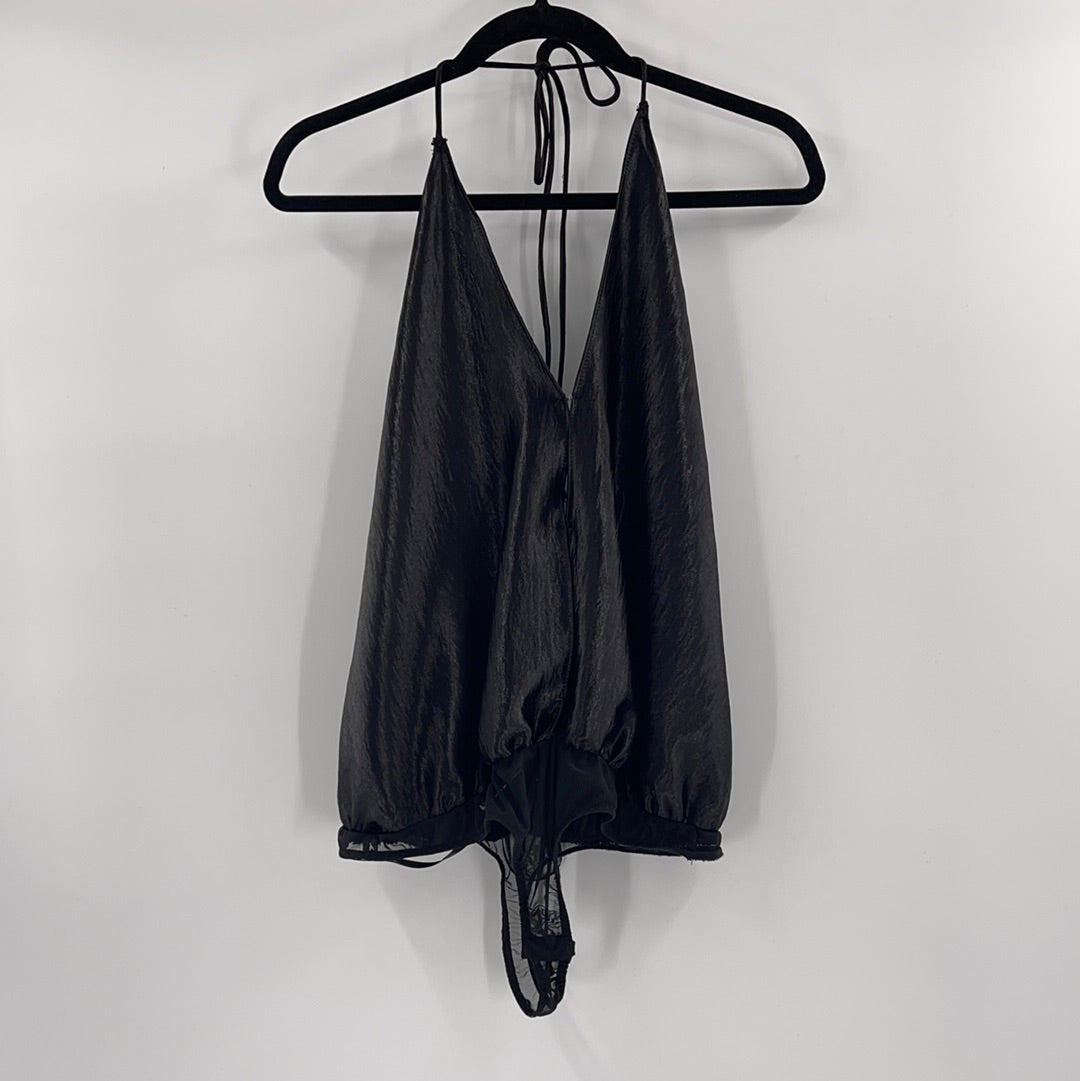 Intimately Free People Black Satin Bodysuit (L)