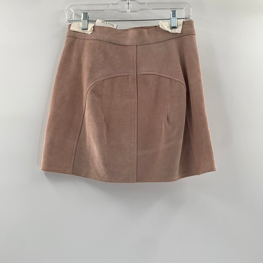 Free People Genuine Suede Salmon / Pink Button Up Mini Skirt (Size Medium)