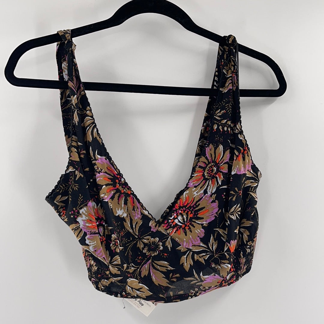 Intimately Free People Black Floral Cropped Tank (XL)