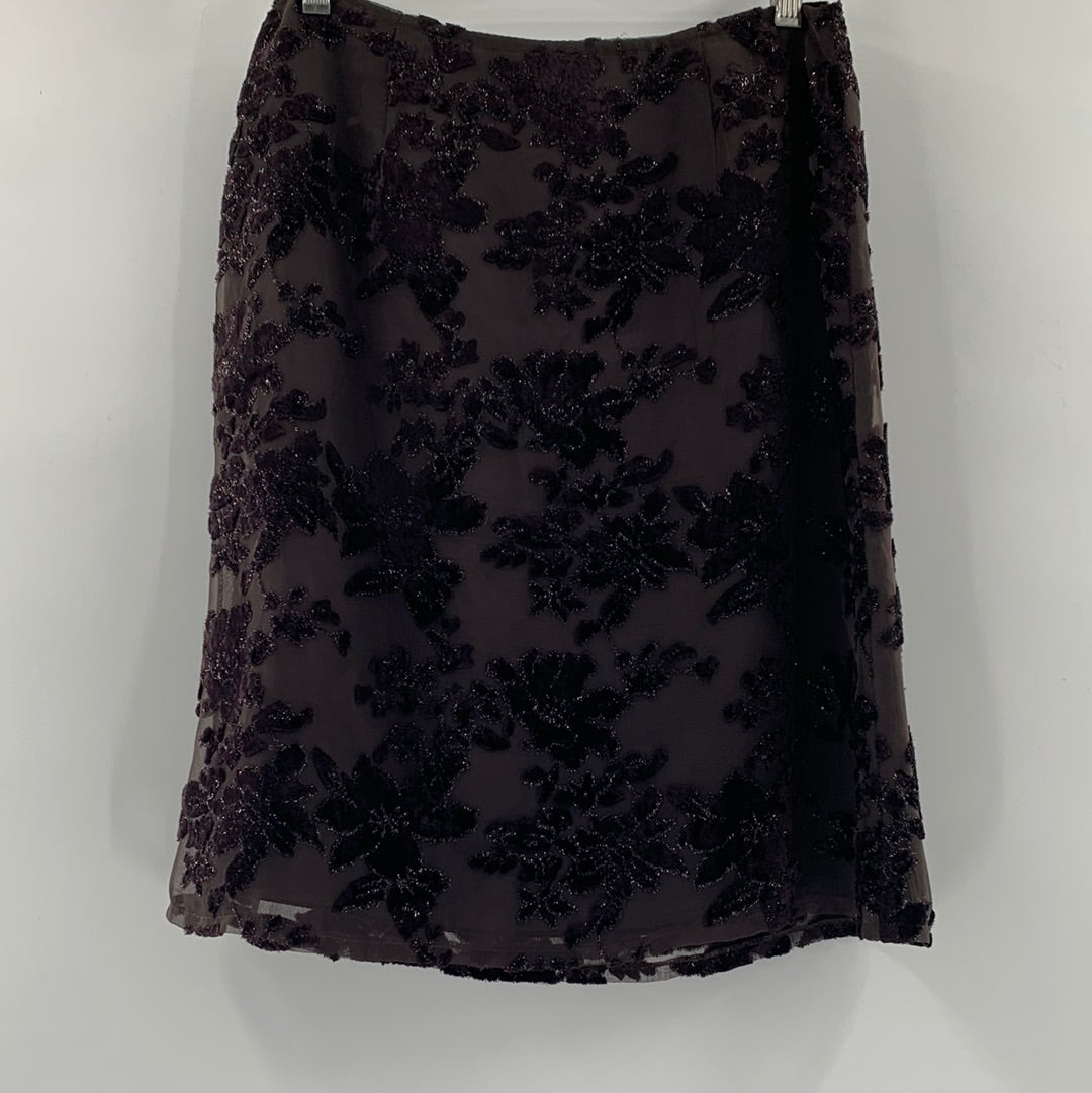 Mandor Lamara Velvet Floral Overlay Skirt (Size 46)
