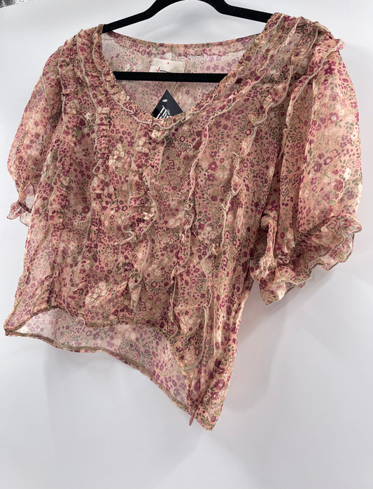 Anthropologie Floral Voile Ruffled Top (Small)