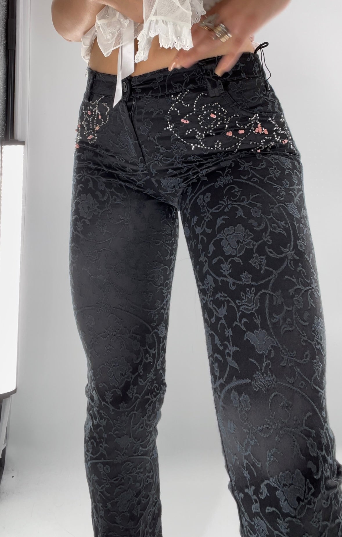 Favori Lace Embossed Satin Pants with Embellishments (36)