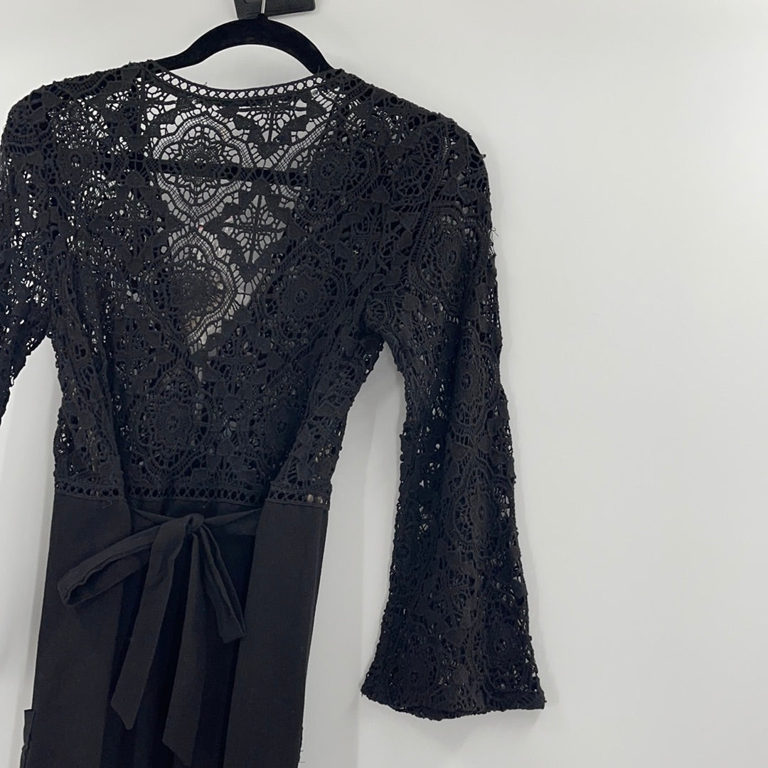 Free People Black Linen + Lace Dress (XS)