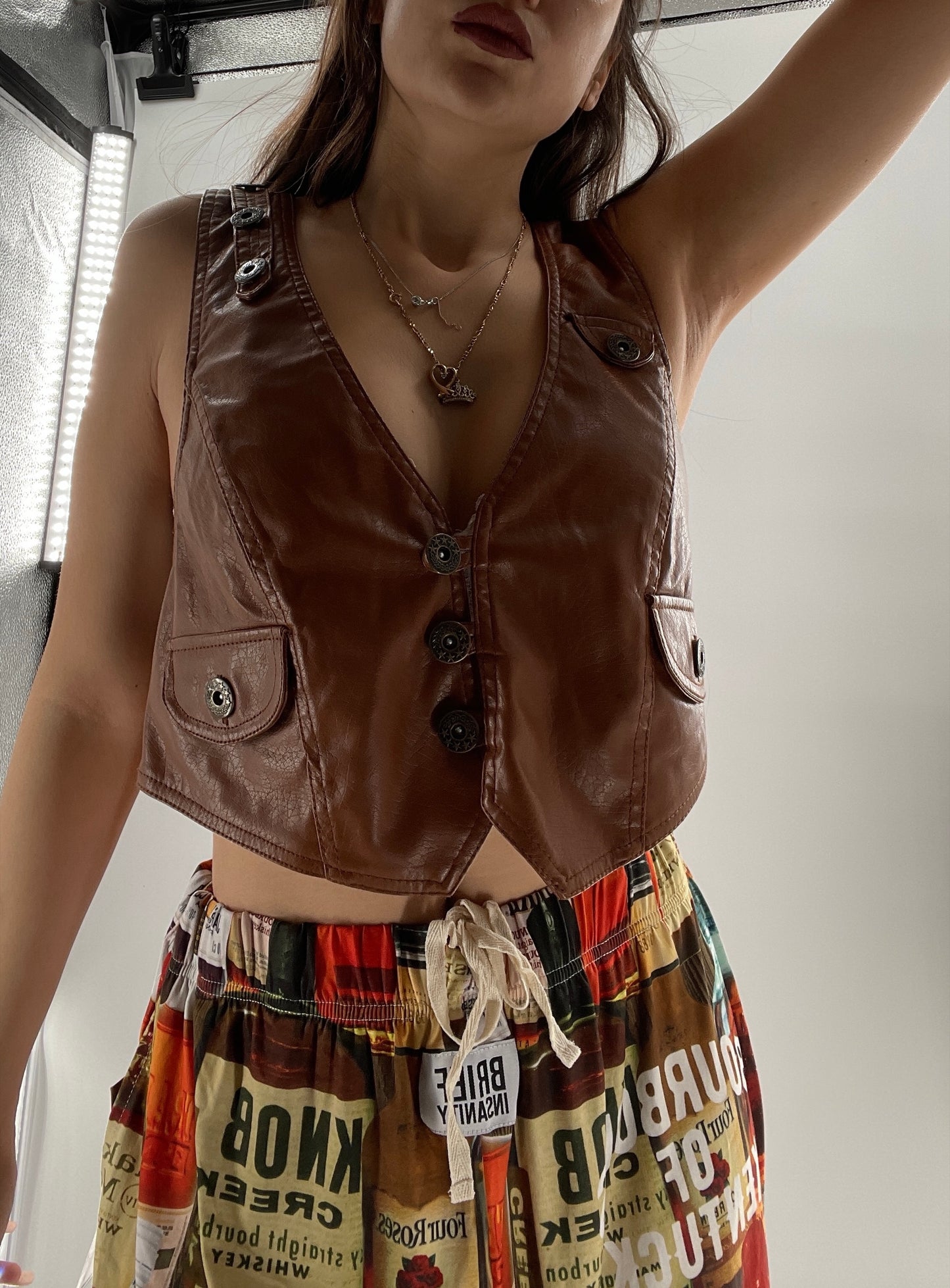 Vintage Papertee Brown Faux Leather Crop Vest (XL)