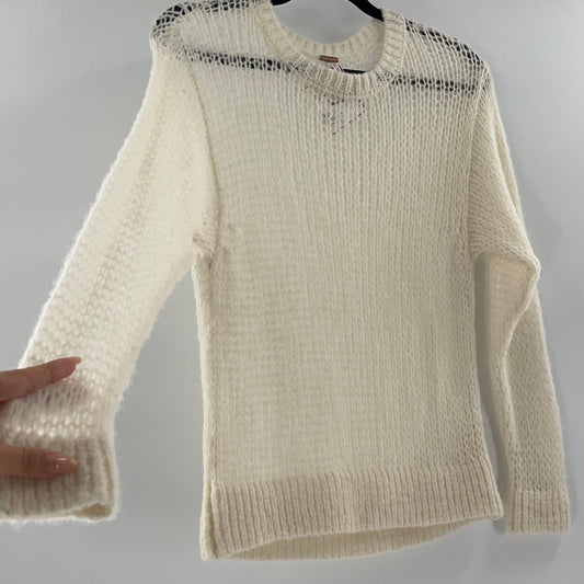 Free People Sheer Knit Off White Sweater (Size Small)