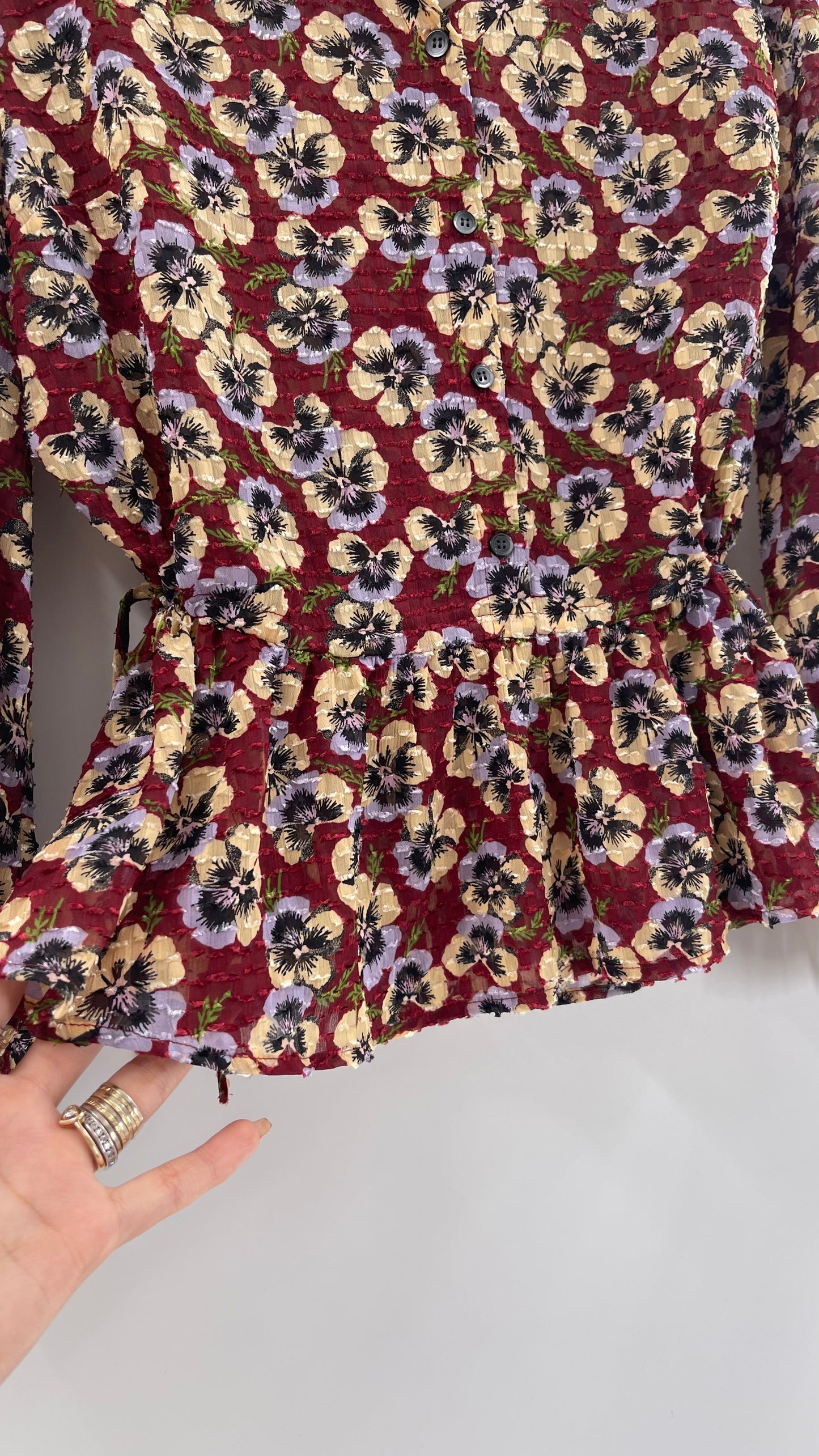 Madewell Burgundy Floral Blouse (Large)