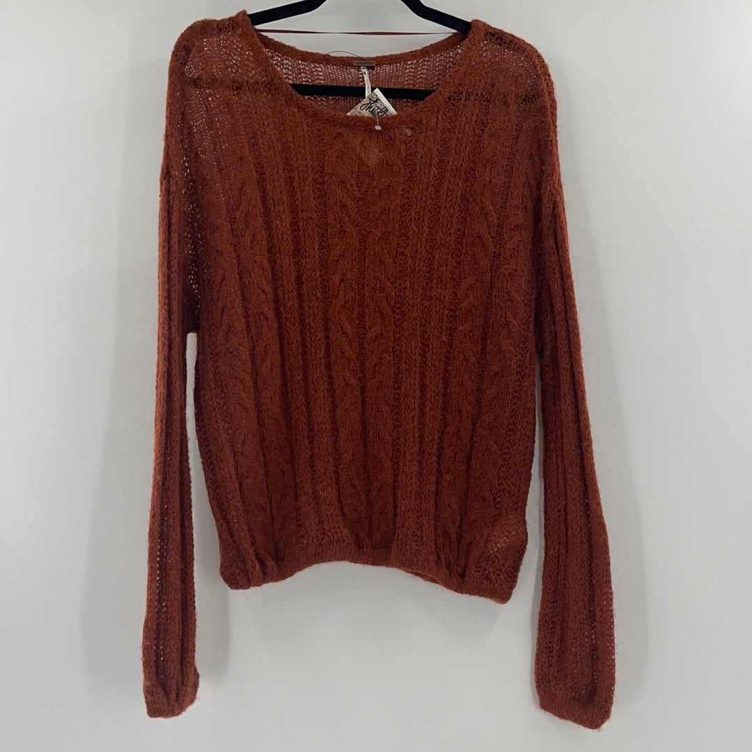 Free People Sheer Elastic Waist and Cuffs Brick Knit Sweater (Size XS)