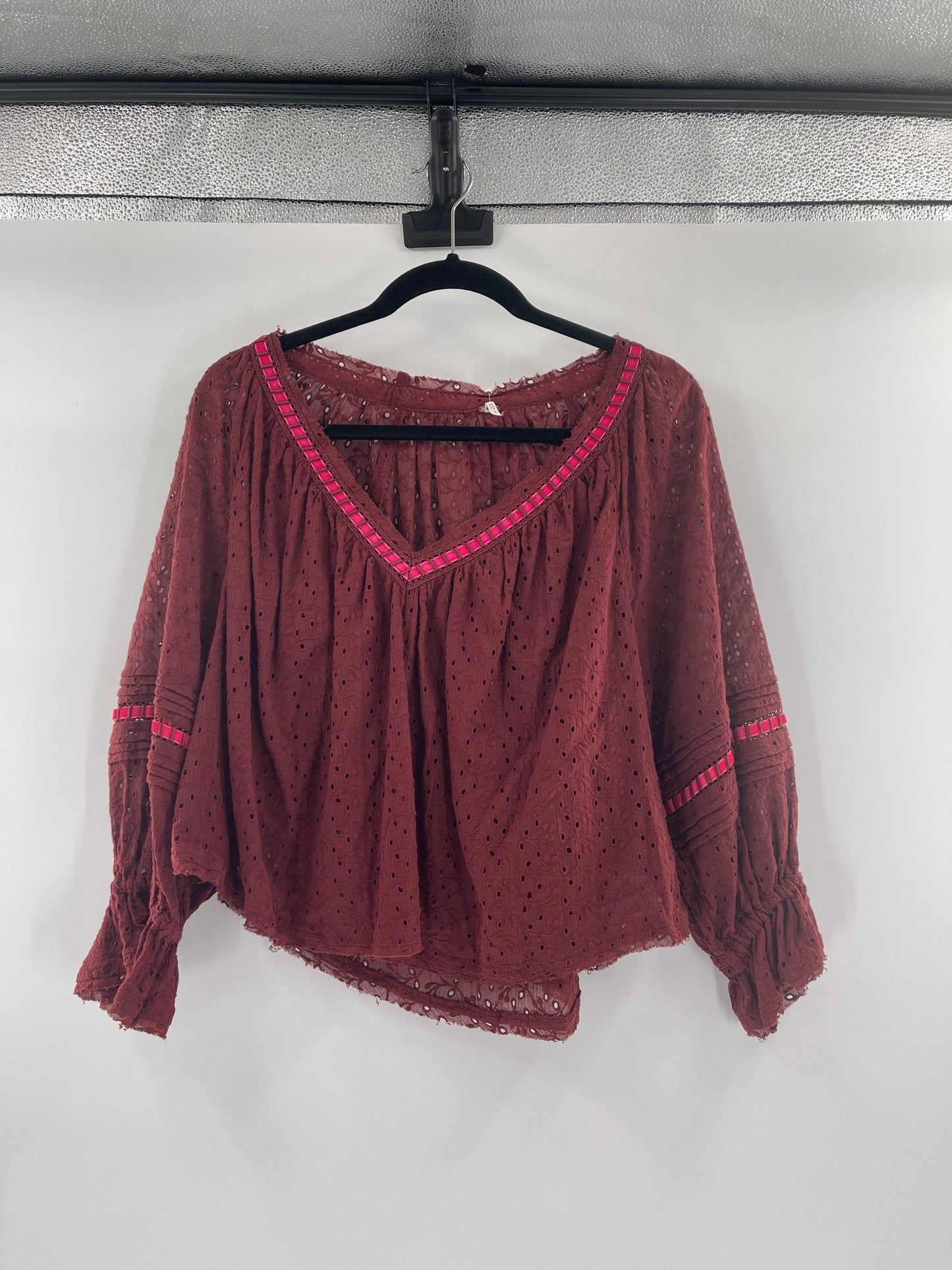 Free People Burgundy Eyelet Blouse (S)