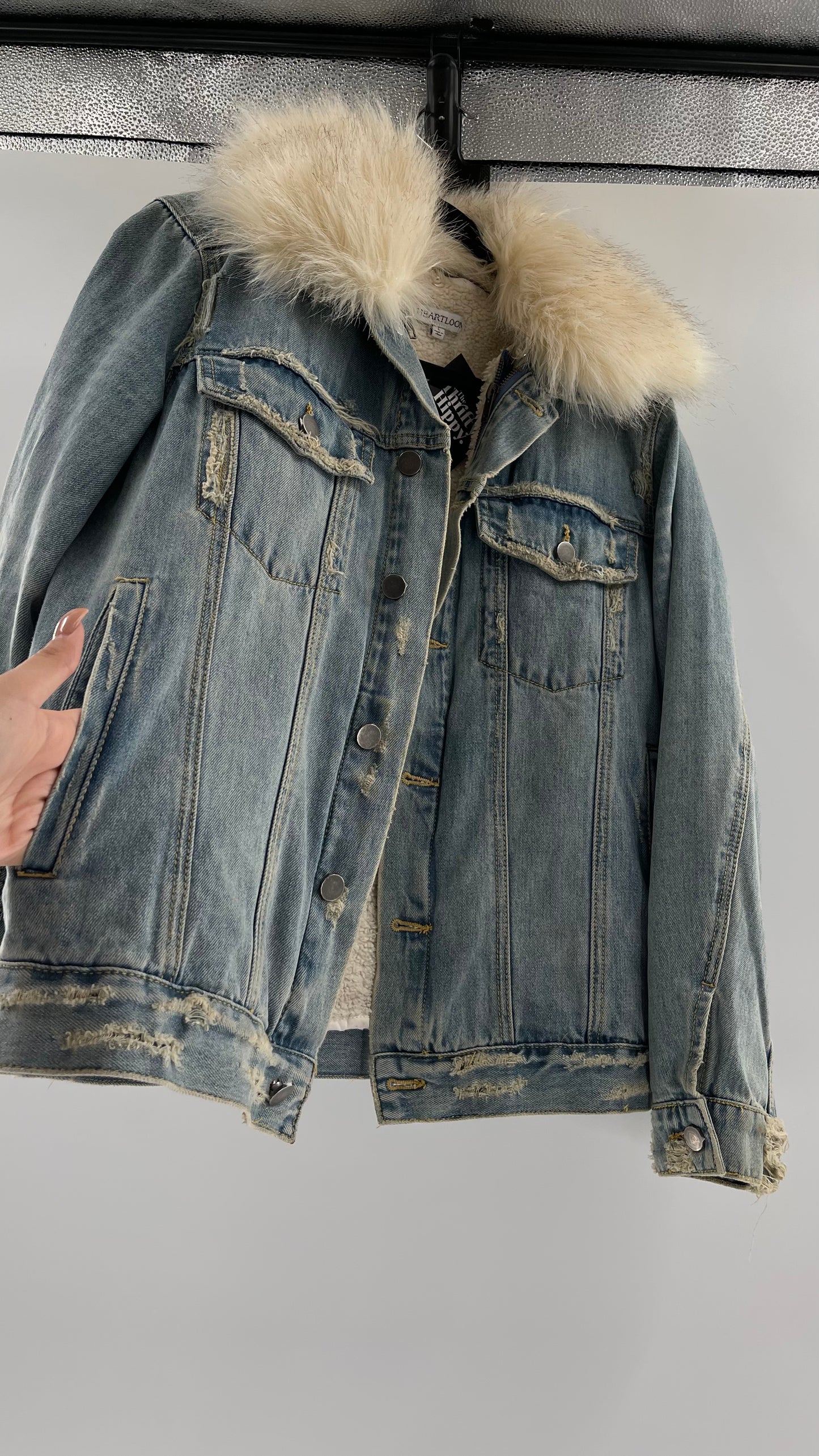 Heartloom Heavy Duty Denim Jacket with Faux Fur Collar and Removable Shearling Lining (Large)