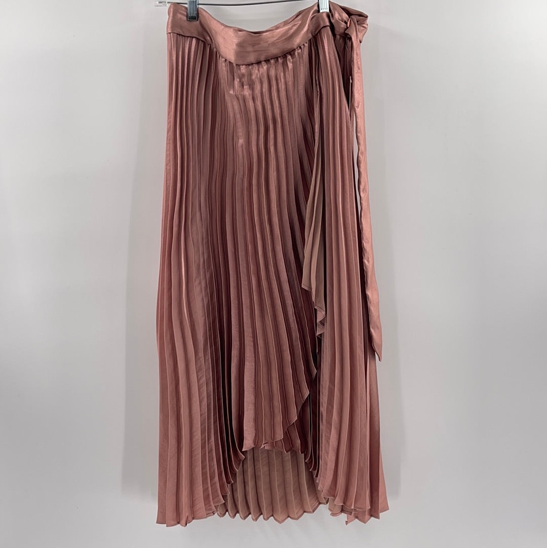 Anthropologie Long Rose Gold Satin Pleated Skirt (Size 12)