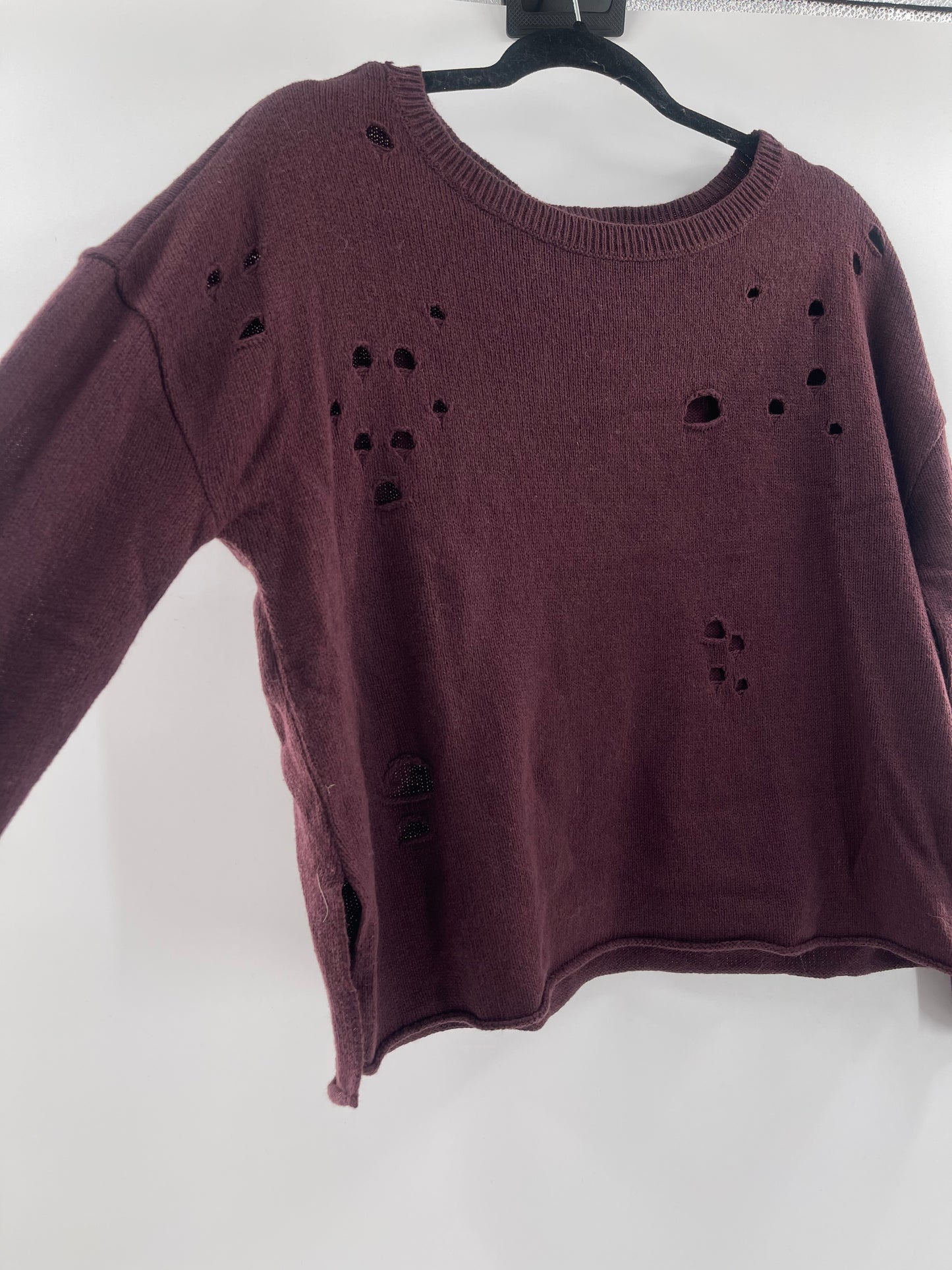 Urban Outfitters Distressed Burgundy Sweater (Small)
