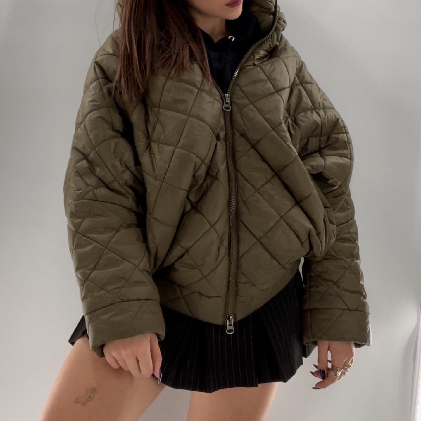 Without Walls Army Green Abstract Quilted Puffer (XS/S)