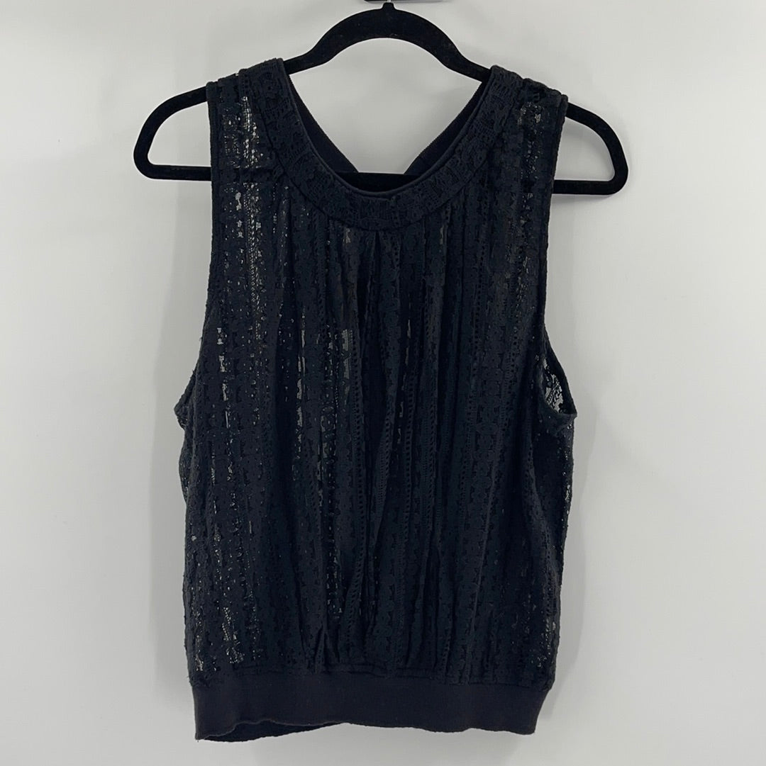 Free People Black Lace Open Back Tank (L)