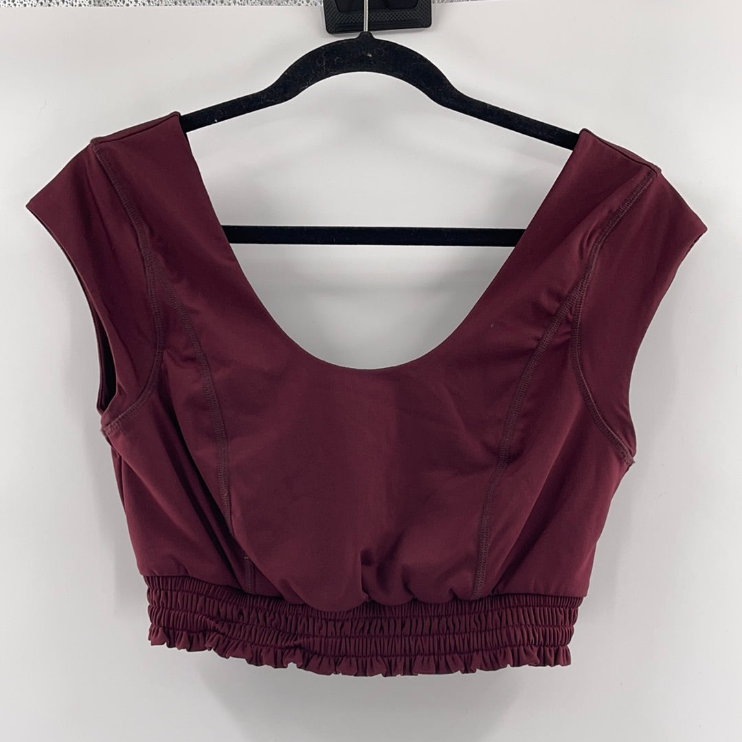 Free People Movement Cropped Short Sleeve Burgandy Top (Size M)