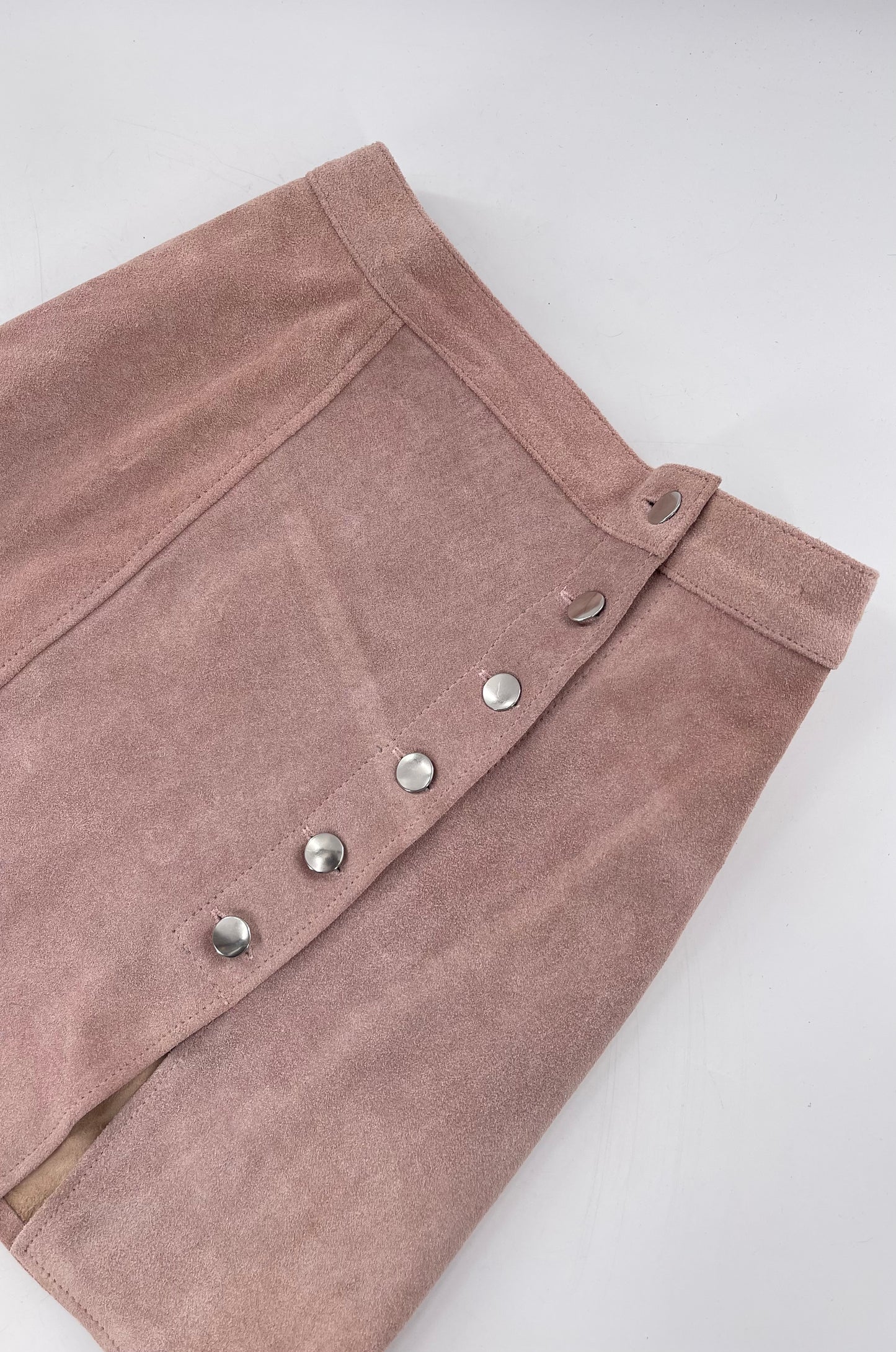 Free People Understated Leather Dusty Pink Suede Button Side Mini Skirt (Small)