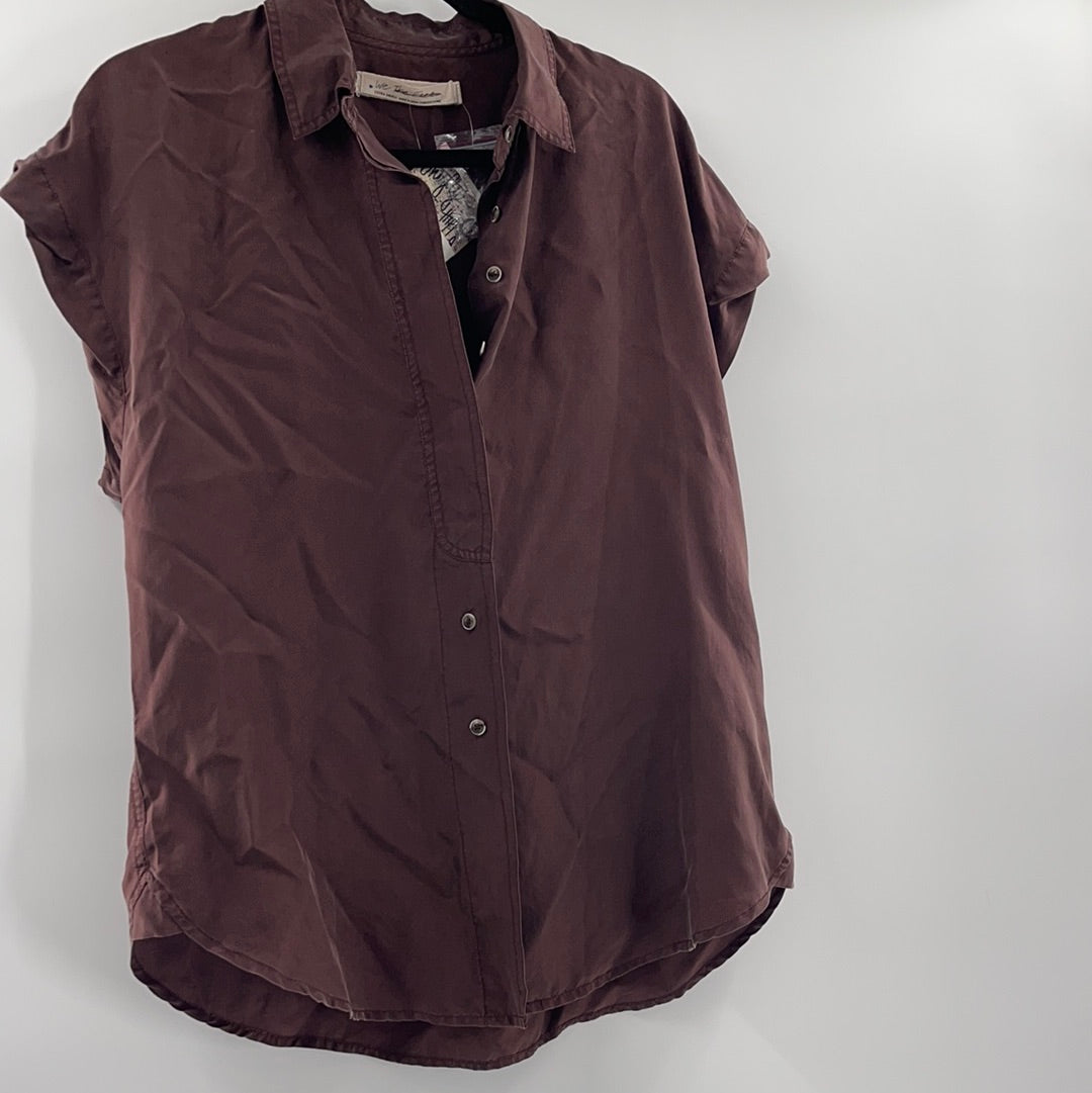 Free People 100% Silk Brown Button Up (XS)