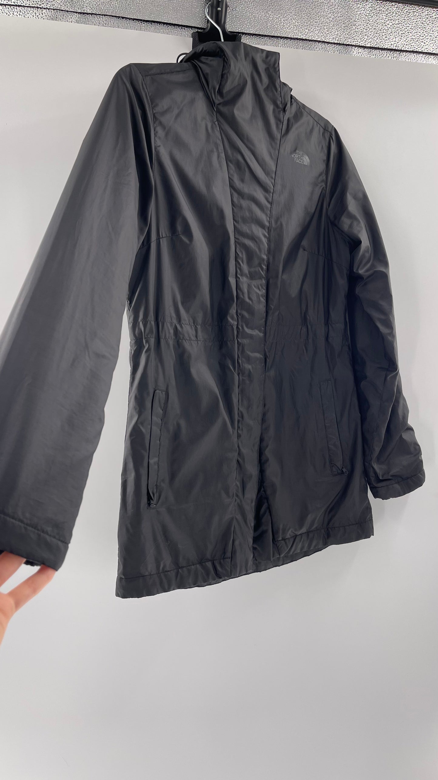 The North Face Black Nylon Front Zipper Hooded Coat - Size S