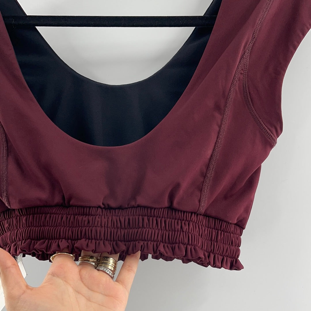 Free People Movement Cropped Short Sleeve Burgandy Top (Size M)