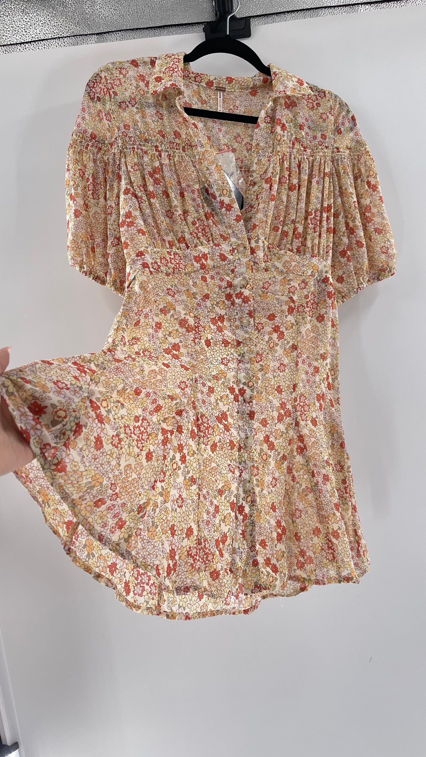 Free People Yellow Bonnie Floral Mini Dress (Small)