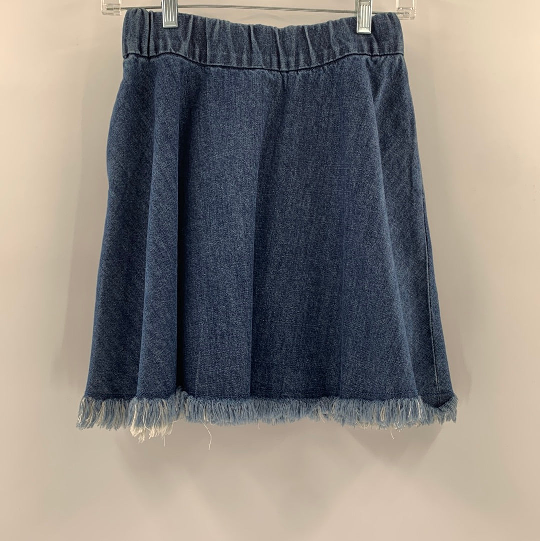 Anthropologie Dark Wash Denim Mini Skirt with Raw Hem (Sz XS)