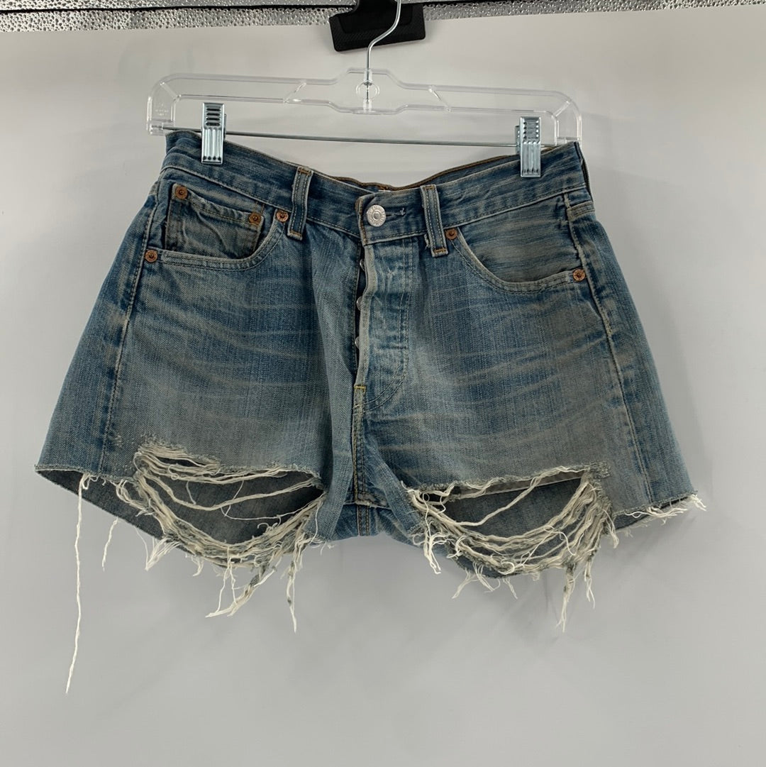 Levi 501’s Distressed Light Wash Denim Shorts (Size 28)