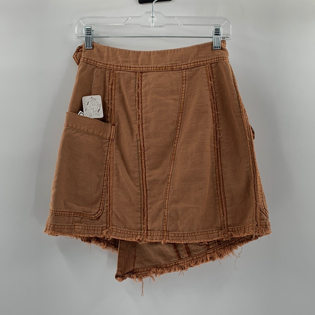 Free People Brown Denim Distressed Mini Skirt With Belt