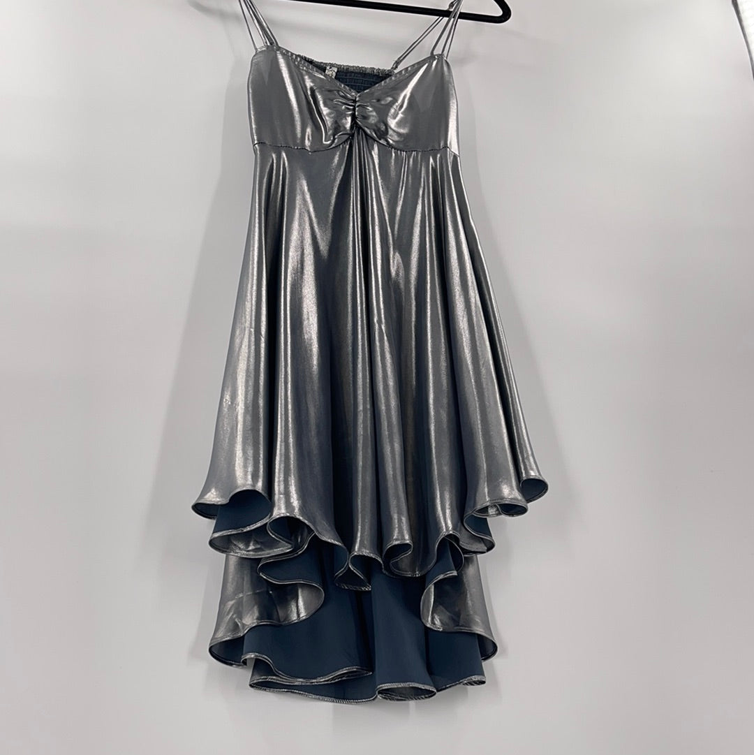 Free People Silver Molten Metal Mini Dress (XS)