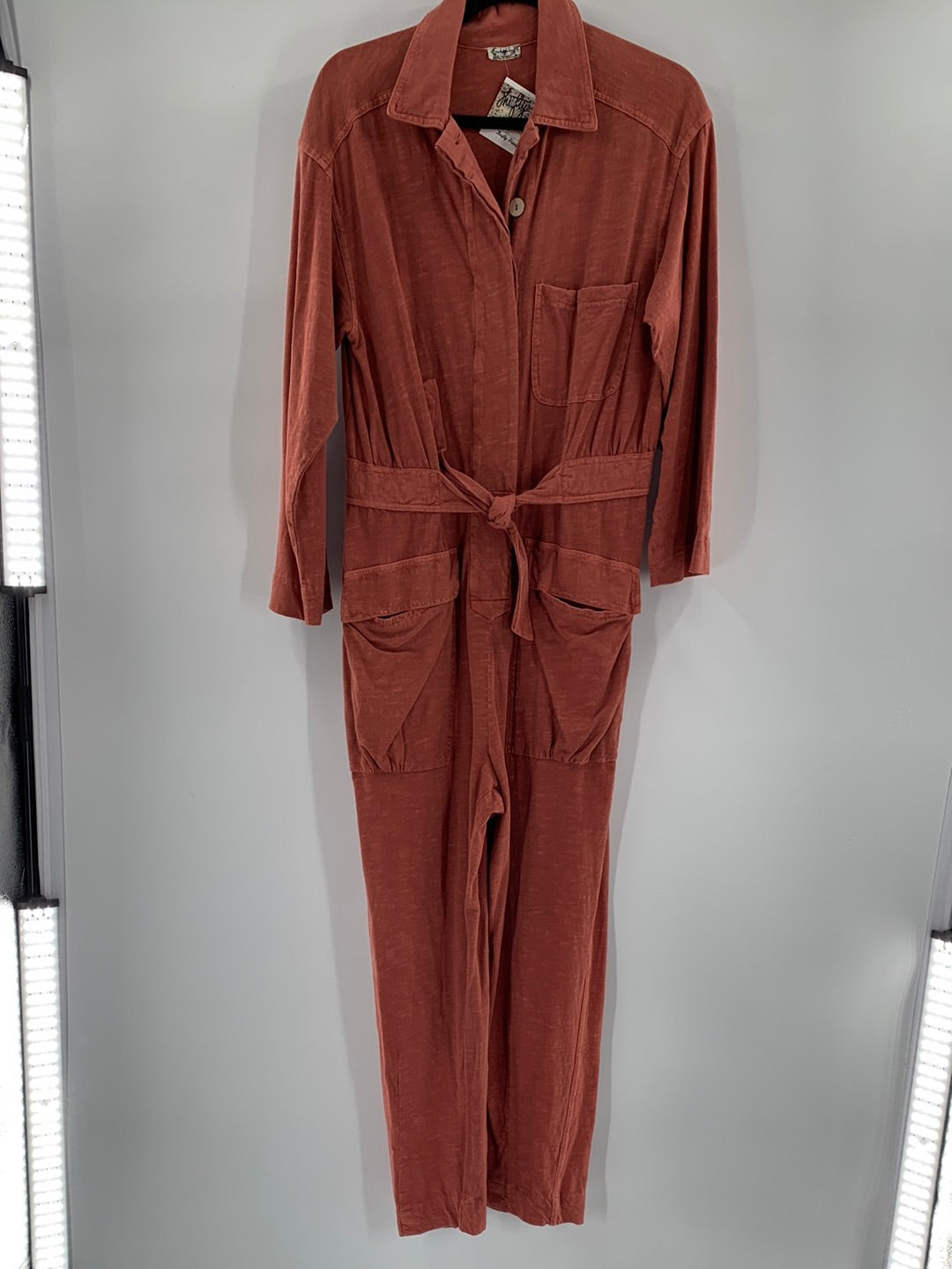 Free People Intimately Brick Long Sleeve Front Tie and Pockets Jumpsuit (Size S)