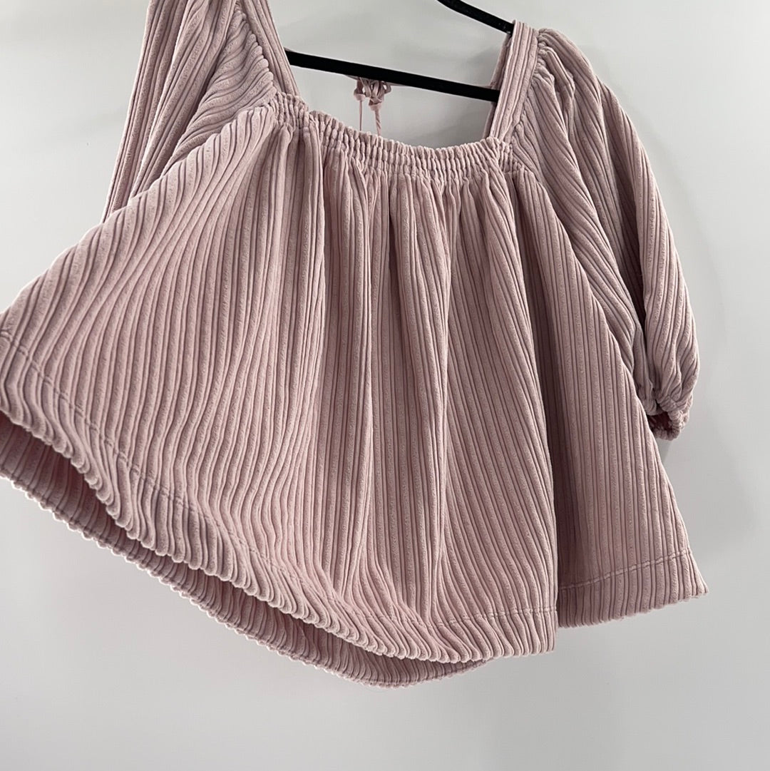 Free People  Dust Pink Corduroy Ballon Sleeve Top (Size M)