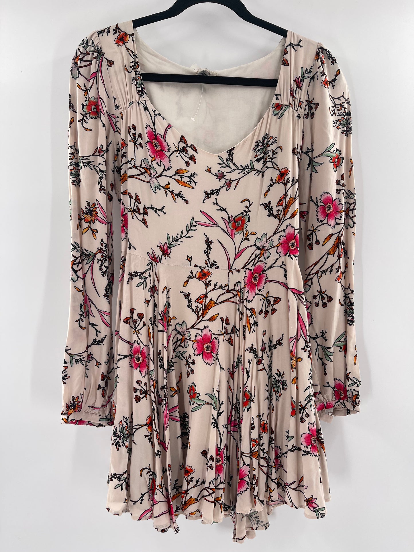 Urban Outfitters- Ecote White Floral Flare Skater Long Sleeve Mini Dress (Size 2)