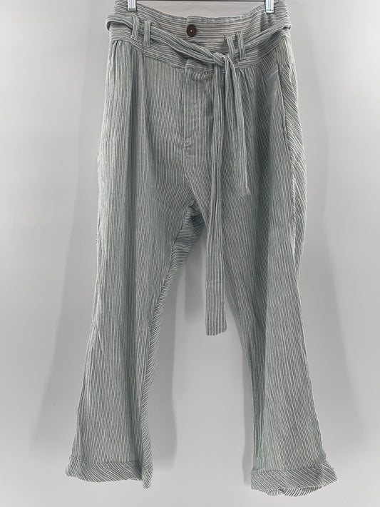 Free People Vertical Green Stripes Wide Trousers (Size 12)