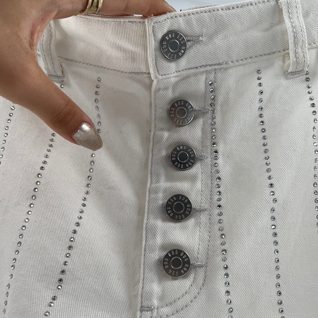BDG/Urban Outfitters White Button Up Vertical Rhinestone Striped Jeans (Size 26)