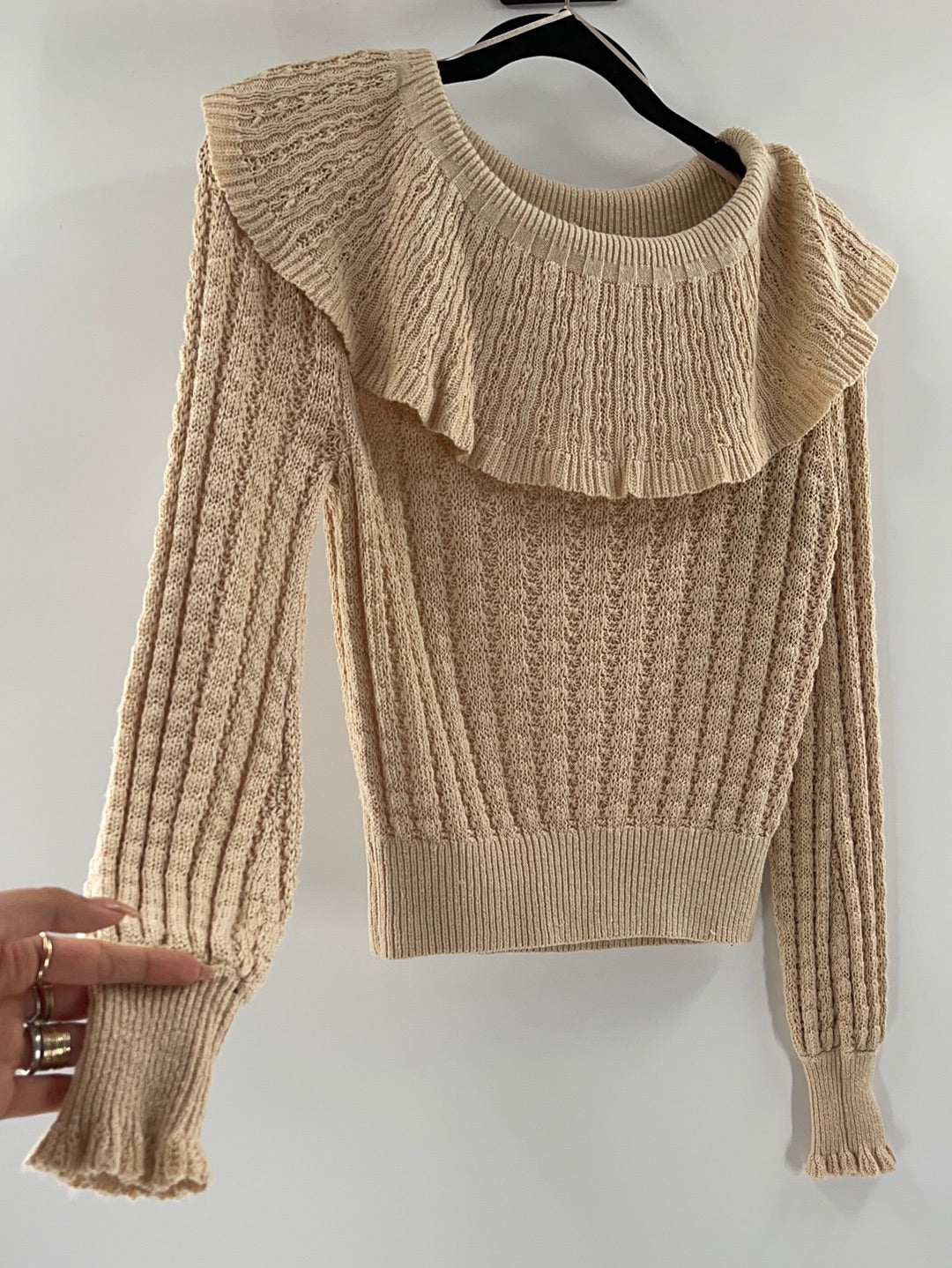 Free People Crazy In Love Ruffle Sweater  Beige (Size: Small)