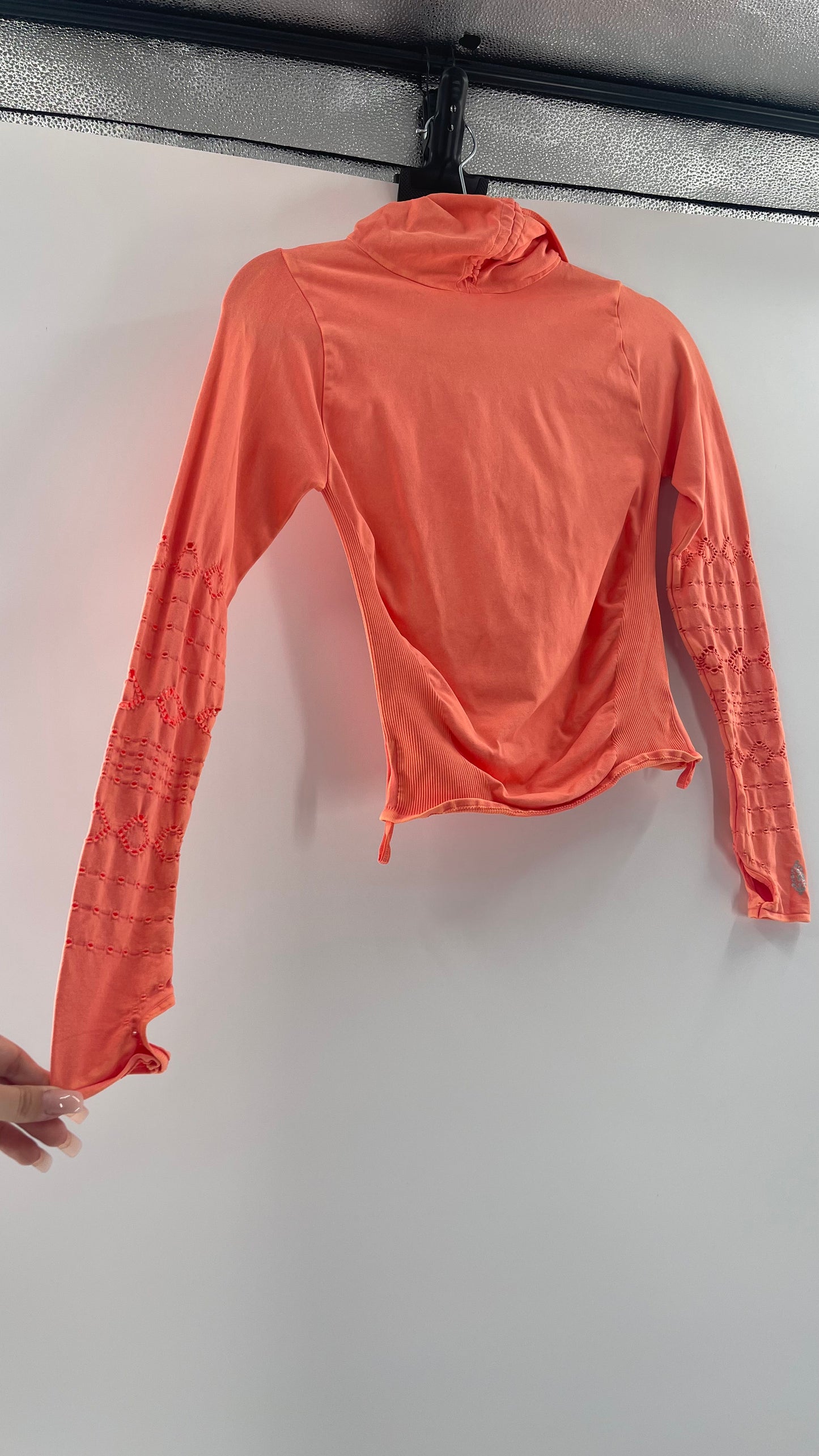 Free People MovementGood Karma Neon Orange Hooded Long Sleeve (XS/S)