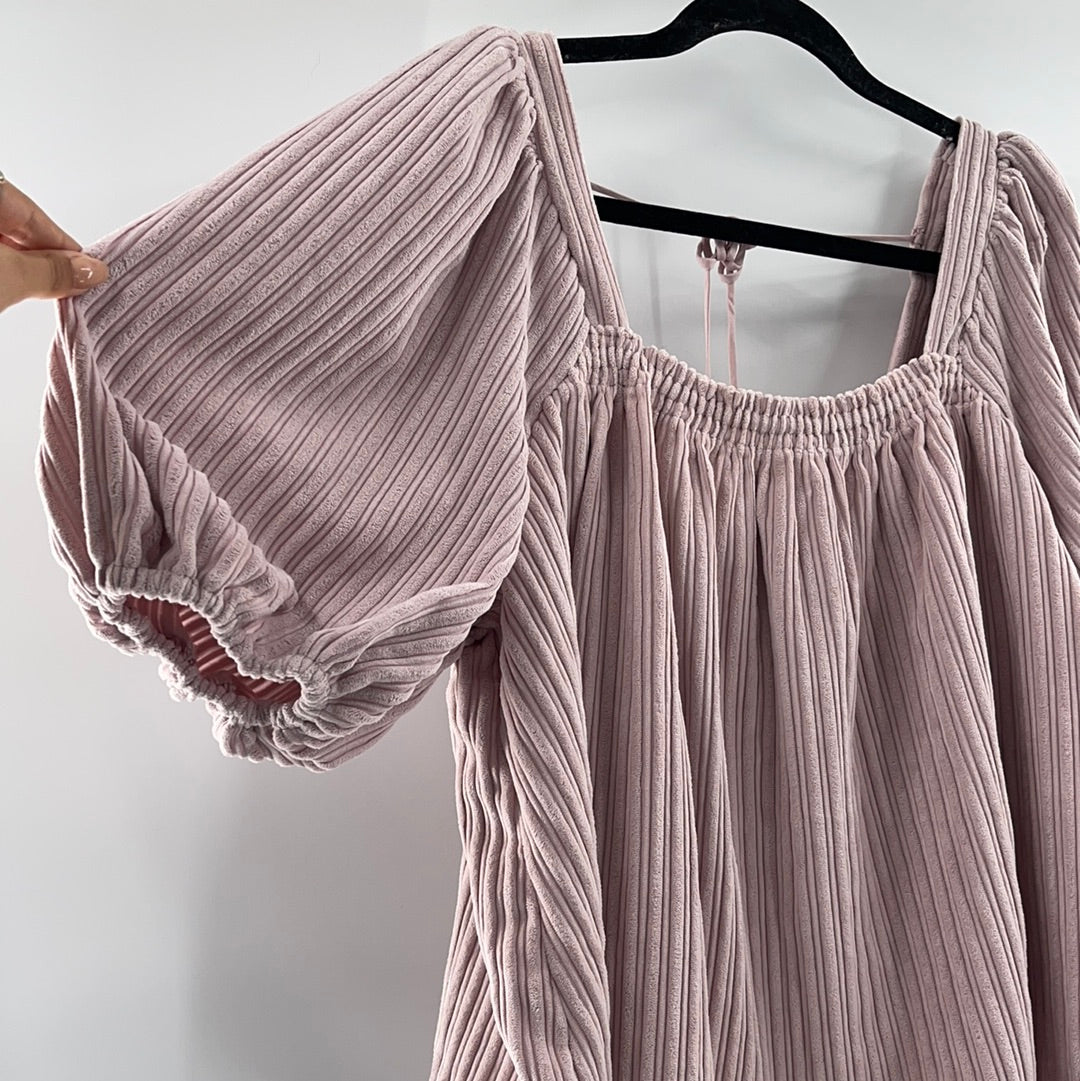 Free People  Dust Pink Corduroy Ballon Sleeve Top (Size M)