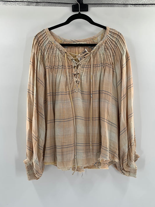 Free People Pastel Plaid Prairie Top (S)