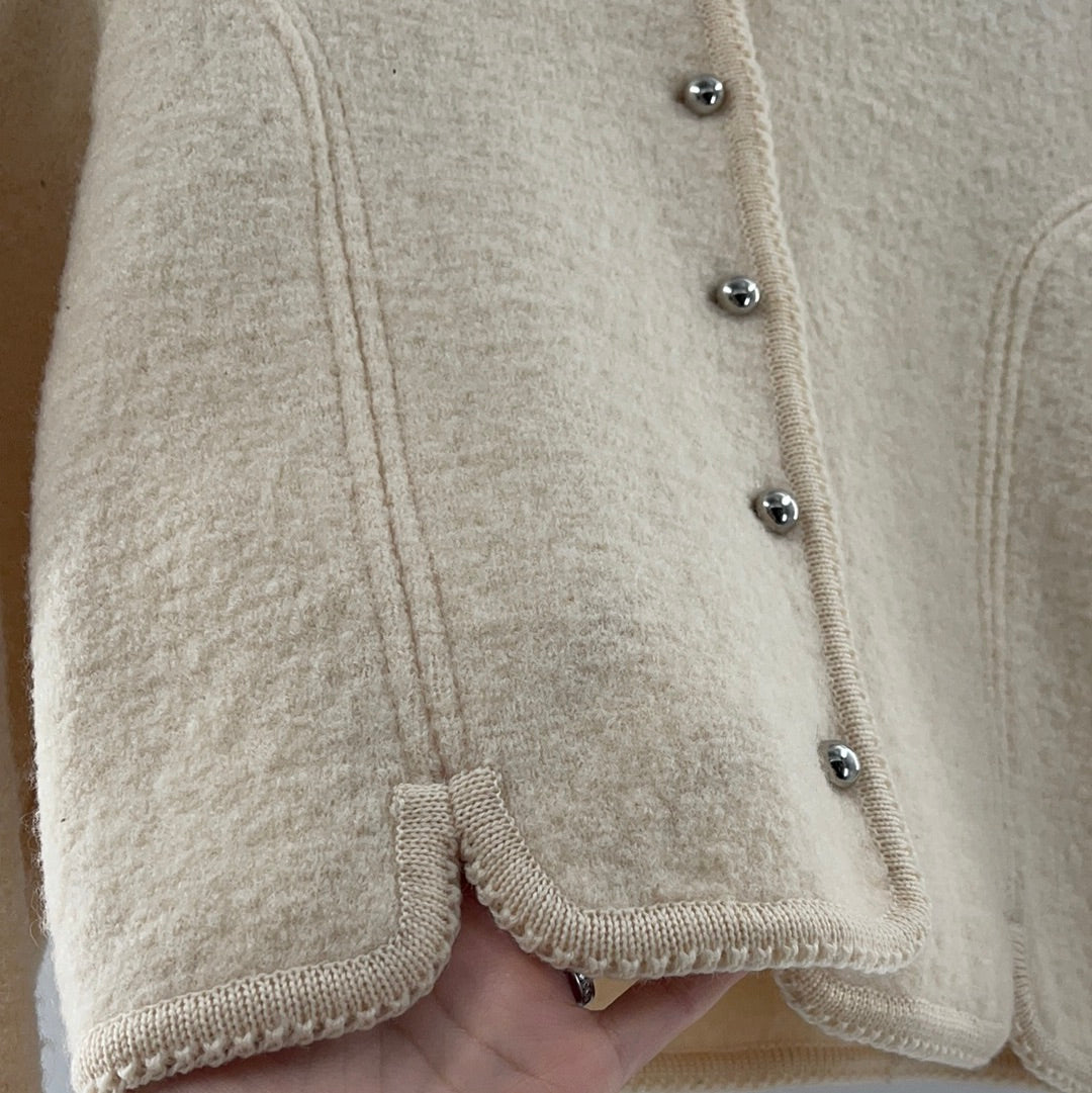 Ashley 100% Wool Cream Cardigan With Silver Buttons (Size 11/12)