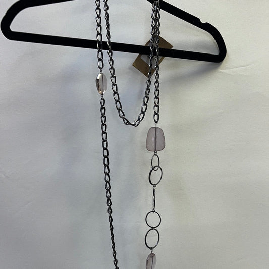 Vintage dark grey chain necklace with plastic stones + rings