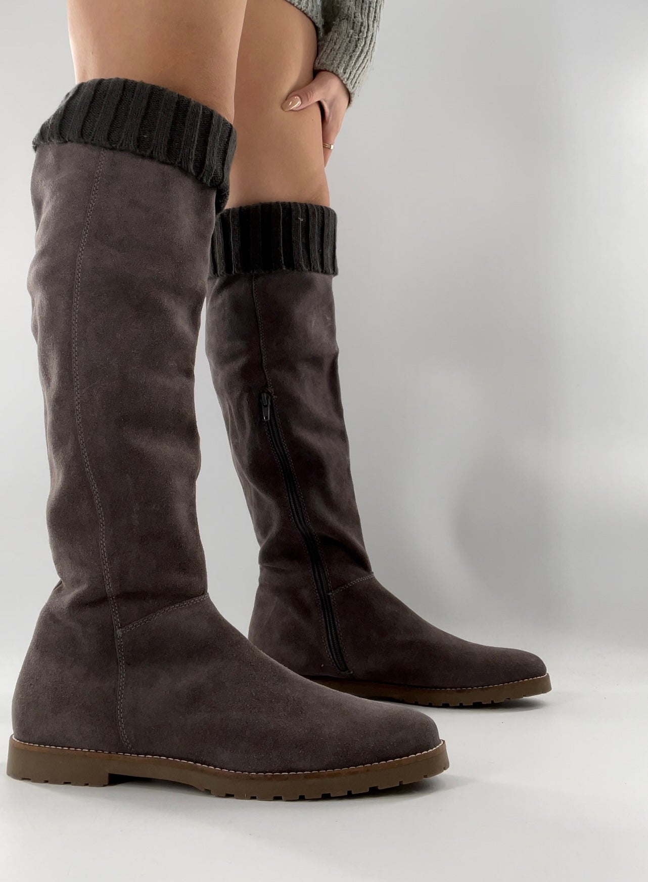 CORSO COMO Suede Knee High Boots Grey with Built in Leg Warmer (10)